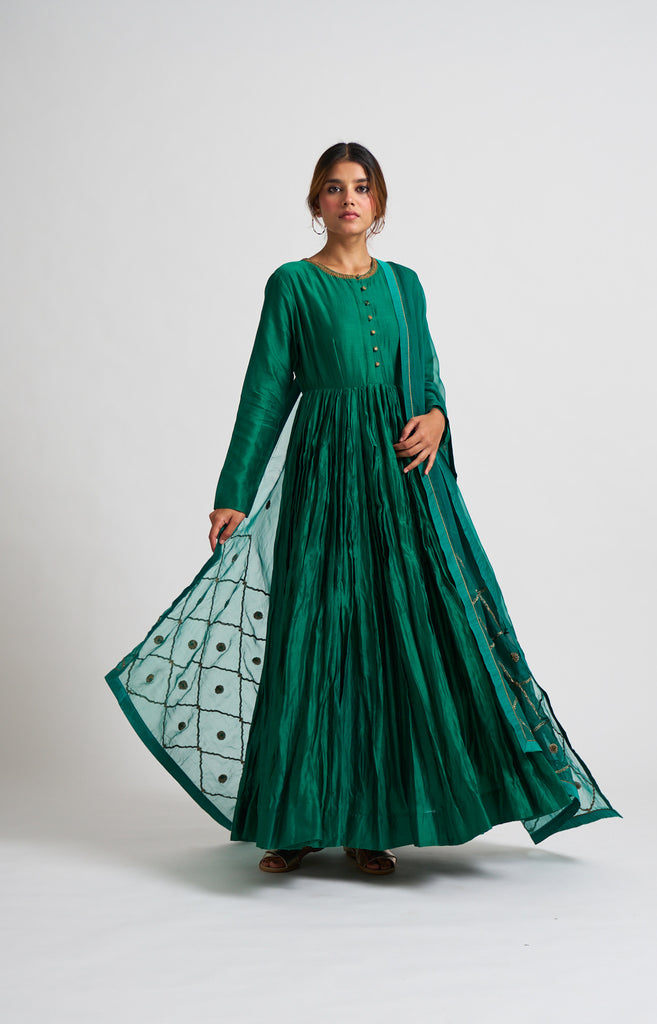Buy Ivory Chanderi Silk Printed Anarkali Set by Designer ROHIT BAL Online  at Ogaan.com
